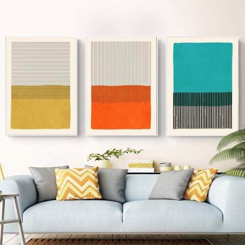 Modern Multicolored Yellow Black Turquoise Abstract Geometric Poster Wall Art Canvas Painting Prints Gallery Living Room Decor