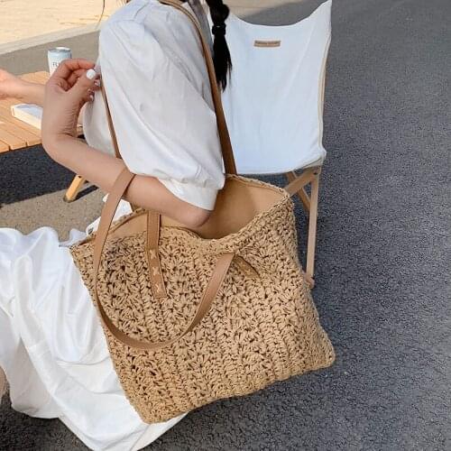 High Capacity Large Summer Beach Straw Rattan Bags 2021 Simple Luxury Brand Fashion Travel Ladies Shoulder Handbags And Purses