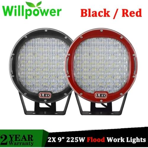 Willpower 2PCS 9 inch 225W led work light High power Flood Beam IP67 Driving lights 12V 24V for 4x4 Offroad Car Auto Black / Red