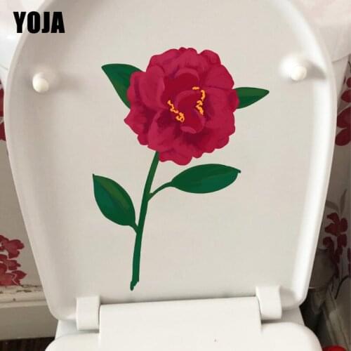 YOJA 17.7X23.5CM Red Camellia Bathroom Decoration WC Sticker Toilet Home Wall Decal T1-1617