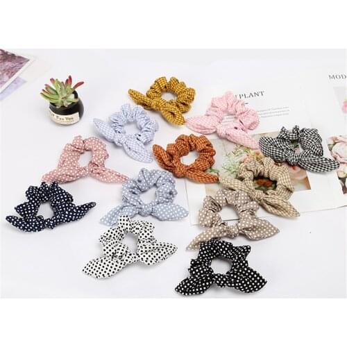 Rabbit Ears Fashion Elastic Hair Bands Scrunchy Headband Girls Cute Bunny Hair Accessories Fabric Plaid Dot Headwear
