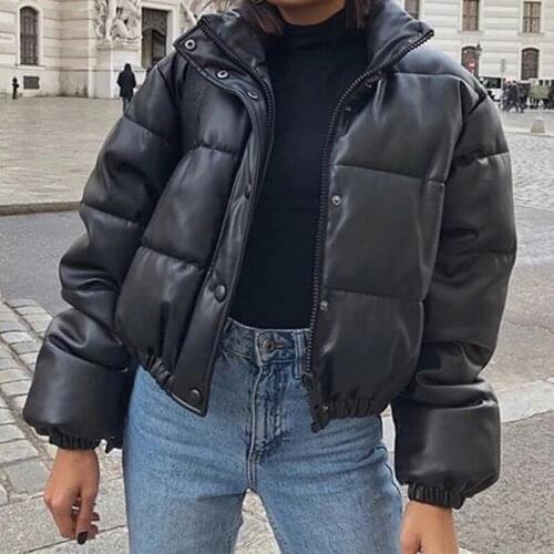Winter Thick and Warm Short Fashion Casual All-Match Pu Leather Coat Casual Stand Collar Women Zipper Cotton Jacket