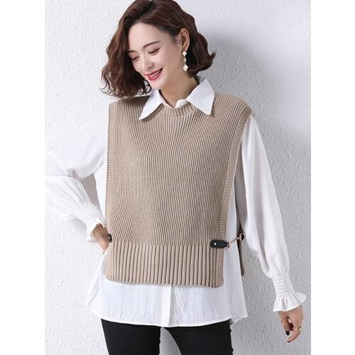2021 Plus Size Vest Autumn Winter Women Knitted Sweater Sleeveless Loose Vest Ladies O-Neck Pullover Jumper Tops Pull Femme