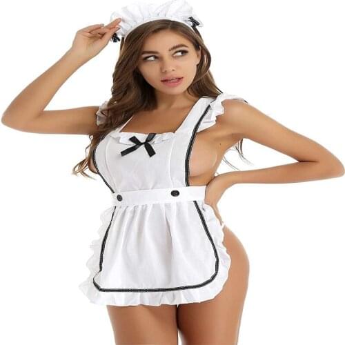Women Sexy Maid Uniform Set Lingerie Cosplay Apron Babydoll Dress Outfits Cute Dress Cosplay Costume