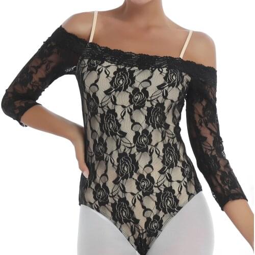 Woman Embroidery Lace Bodysuit Ballet Dancewear Off Shoulder Half Sleeve Gymnastics Leotard Adult Performance Ballerina Costume
