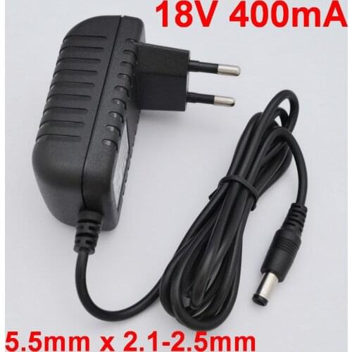 1PCS 18V 400mA High quality IC solutions AC 100V-240V Converter Adapter DC 18V 0.4A Power Supply EU Plug 5.5mm x 2.1mm-2.5mm