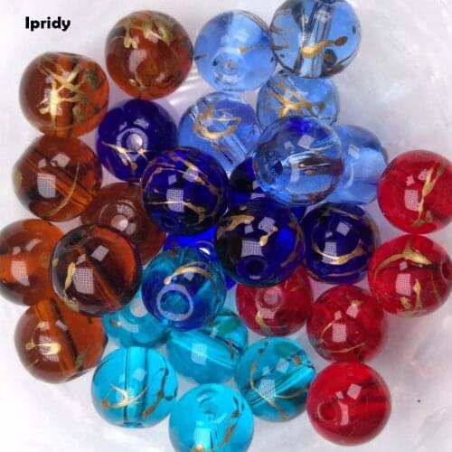 100Pcs/lot Jade Natural Quartz Crystal 8mm Glass Smooth Transparent Round Beads,Painted Golden Line