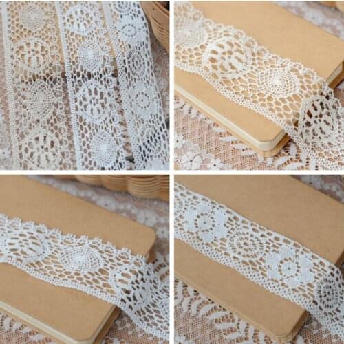 2 Meters/lot Ivory Beige Cotton Lace Fabric High Quality Embroidered Lace Trim Ribbon Sewing DIY Garment Decor