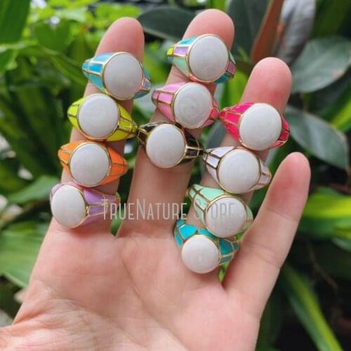 5Pcs RM40040 Copper Jewelry Adjustable Gold Ring Jewelry Colors Gold Plated Enamel Reticulation Coin Shape Ring