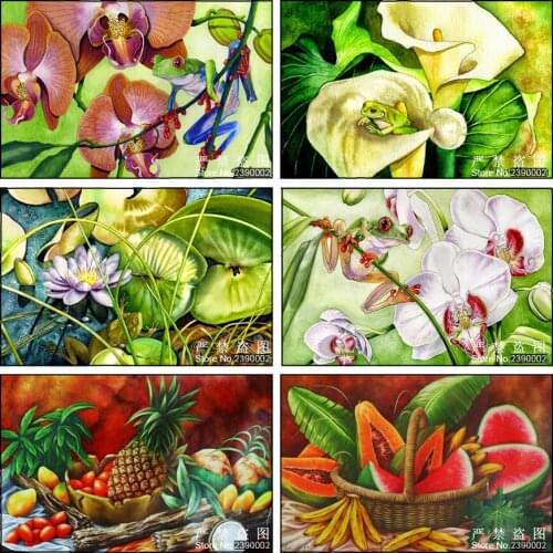 5D Diy Diamond Painting Animal & Flower Diamond Mosaic Sets Embroidery Needlework Crafts Full Frog Orchid Watermelon Pineapple