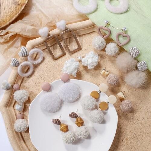 AENSOA Fashion Korean Wool Ball Drop Earrings For Women Lovely Warm Fit Autumn & Winter Curly Ball Plush Earrings Brincos Gift