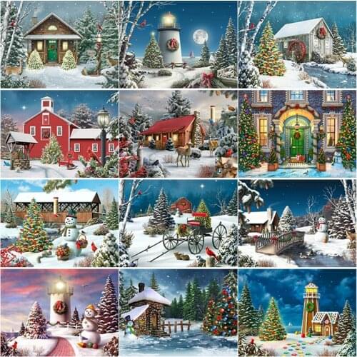 New 5D DIY Diamond Painting Village Scenery Cross Stitch Snow Scene Diamond Embroidery Full Square Round Drill Manual Home Decor