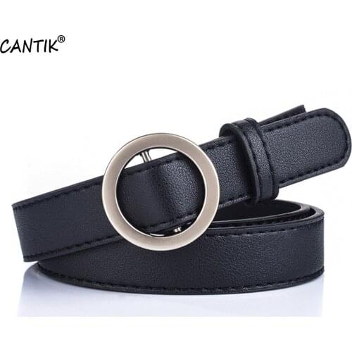 CANTIK Fashion Design Ring Pattern Decorative Buckles Genuine Leather Belts for Women Clothing Accessories 2.3cm Width FCA083