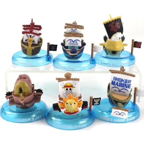 6pcs/Set 6-7cm OP Anime Ship Thousand Sunny Pirates Navy Mini Cute PVC Action Figure Cartoon Collection Model Toys Kids GIft