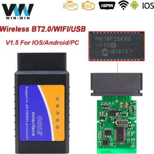 ELM 327 V1.5 PIC18F25K80 obd2 bluetooth wifi usb Scanner For Android/IOS/PC ELM327 V1.5 obd 2 obd2 1.5 Car Diagnostic Auto Tool