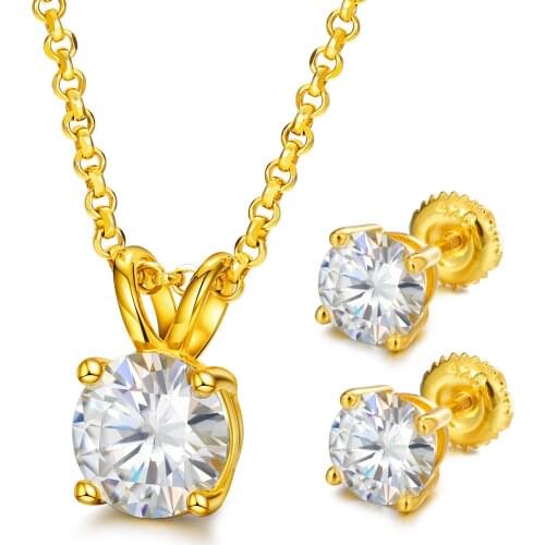 6.5mm 1CT 925 Silver Gold Moissanite Necklace Set Earrings Gold For Women Fine Jewelry
