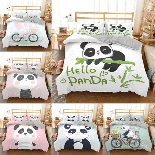 Kawaii 2/3 Piece Panda 3D Print Bedding Sets Duvet Cover Set Cartoon Animal Kids Boys Girls Quilt Cover Queen King Size Dropship