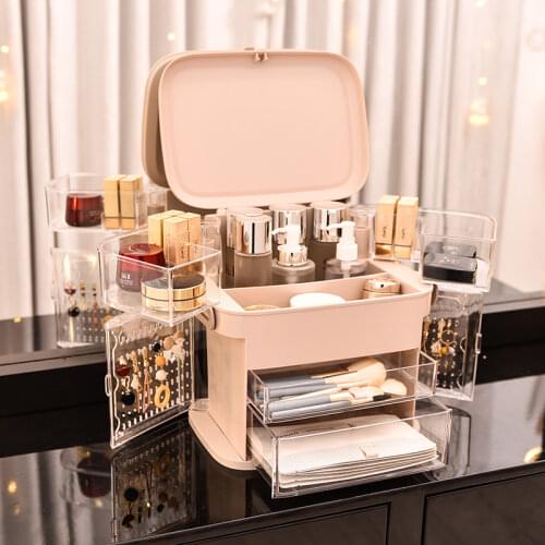 Oversize Cosmetic Rotation Storage Brush Holder Make Up Box Dust-proof Dressing Table Acrylic Jewelry Lipstick Bedroom Organizer