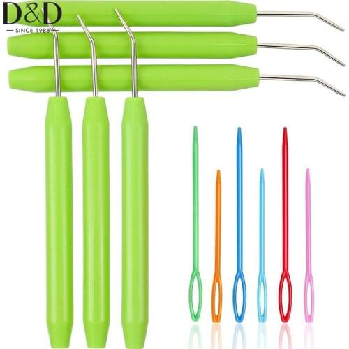 3pcs Knitting Loom Hooks Ergonomic Rubber Handles Crochet Hooks with 6pcs Large Eye Plastic Sewing Needles for Knifty Knitting
