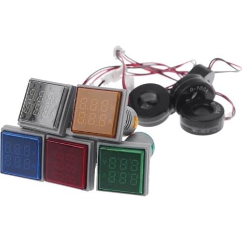 Square LED Digital Dual Display Voltmeter & Ammeter Voltage Gauge Current Meter AC 60-500V 0-100A
