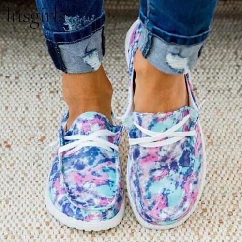 New Tie Dye Flats Women 2021 Summer Shallow Ladies Slip On Comfy Loafers 35-43 Large-Sized Female Home Outdoor Fashion Sneakers
