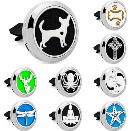 Starfish Cross dragonfly dog pet Essential Oil Car Diffuser Locket Vent Clip 316L Stainless Steel Perfume locket Magnetic 10Pads