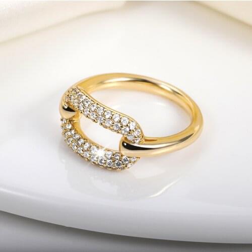Trendy Exquisite Cuban Geometry Zircon Rings For Women Men Gold Color Stainless Steel Minimalism Jewelry Wedding Couple Gift