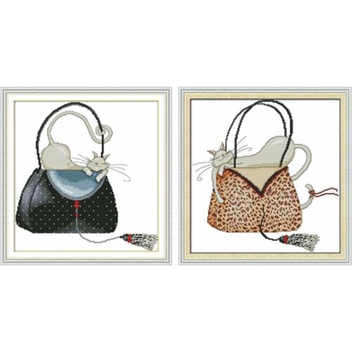 Cat and bag cross stitch kit carton count blank white canvas 18ct 14ct 11ct hand embroidery DIY handmade needlework supplies QQ