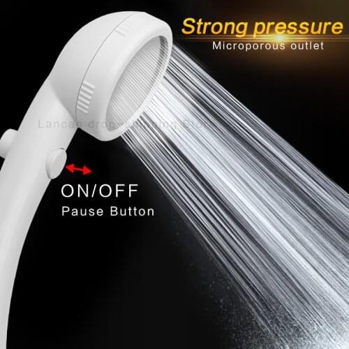 Newest white Rotating Adjustable Water Saving Shower Head 3Mode Shower Water Pressure With Water Control Button bathroom set