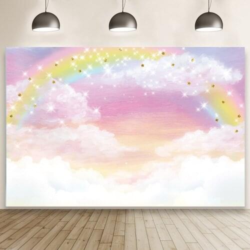 Cloud with Rainbow Colorful Glitter Theme Background Photography Baby Shower Birthday Backdrop Banner Studio Photo Wallpaper