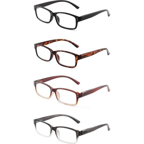 JM 4pcs/set Vintage Square Reading Glasses Spring Hinge Women Men Magnifier Presbyopic Diopter