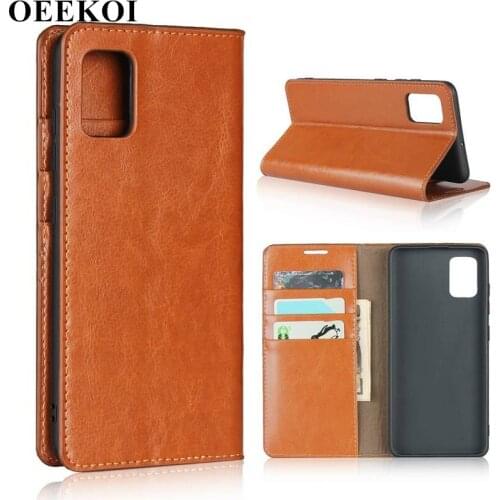 OEEKOI Crazy Horse Genuine Leather Wallet Flip Case for Samsung Galaxy A51