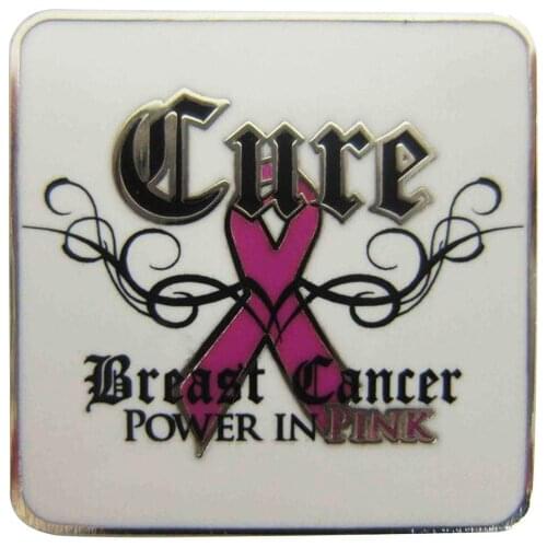 Wholesale custom pink ribbon badge square pin badge