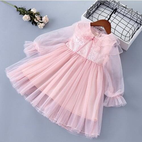 3-7 years High quality spring girl dress 2020 new lace Chiffon flower draped ruched kid children clothing girl princess dress