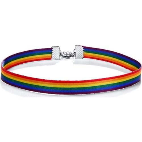 Rainbow Choker and Bracelet for Lesbian LGBT Pride 6 Color Necklace 12 Pieces in 1