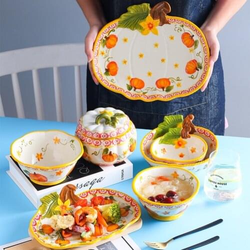 Dinner Plate Tableware Pumpkin Bowl Tableware Set Household Ceramic Plate Japanese Rice Bowl Creative Kitchen Supplies