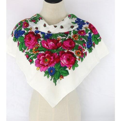 Russian Floral Scarf Luxury Flower Small Handkerchief Ethnic Shawl Women Hijab Acrylic Scarf Printed 70CM Headband Scarf Bandana
