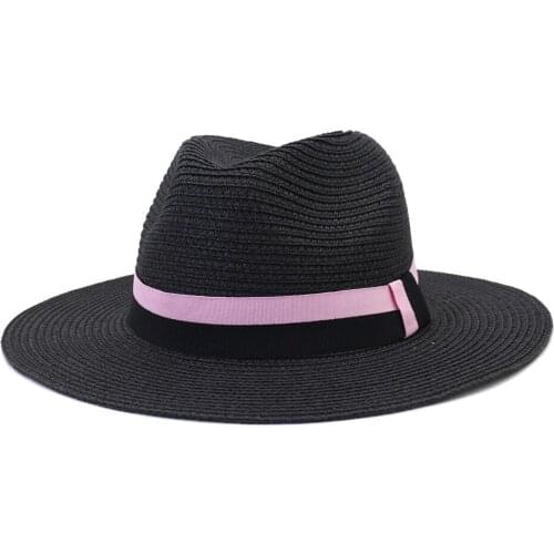 2021 Mens Straw Hat Vintage Women Panama Hat Ribbon Black Spring Summer Casual Outdoor Jazz Beach Sun Hat