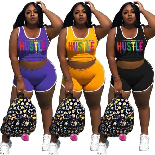 Plus Size 2 Piece Set Summer Outfit Letter Printing Sports Crop Top + Shorts Two Piece Set Track Suit 4XL Beach Matching Sets