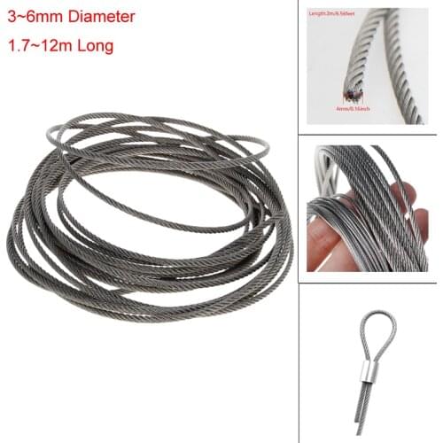 Othmro Top Quality 3~6mm Diameter Steel Wire Cable 304-Stainless-Steel Flexible Wire Rope 1.7~12m Long Soft Lifting Cable 1pcs