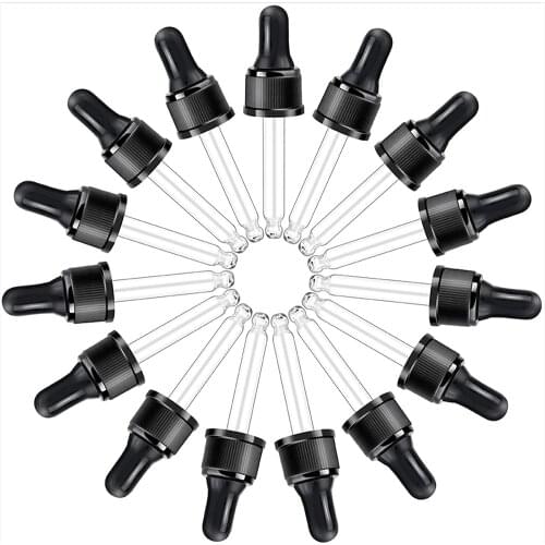 18-410 glass dropper black/white ribbed skirt plastic Cap assembly with rubber bulb and glass pipette black dropper lids 5ml