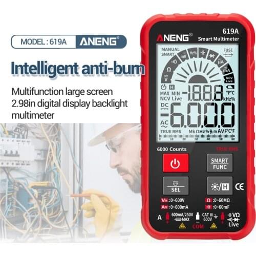 619A Digital Multimeter AC/DC Currents Voltage Testers True RMS 6000 Counts Professional Analog Bar Multimetro NCV Meter