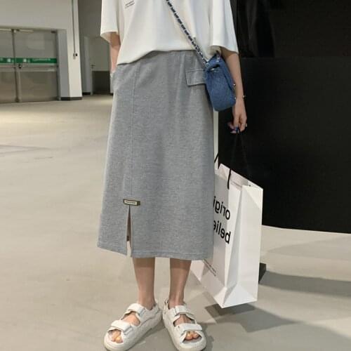 Spring Autumn Casual Cotton Maternity Skirts Elastic Waist Belly Straight Splits Skirt Clothes for Pregnant Women Pregnancy