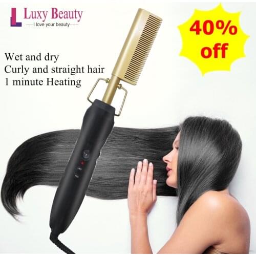 Hair Heating Straighter Flat Comb Quick-dry Brush and Curly Styling Heat Fast Adjustable Temperature Dry Wet Hair Available