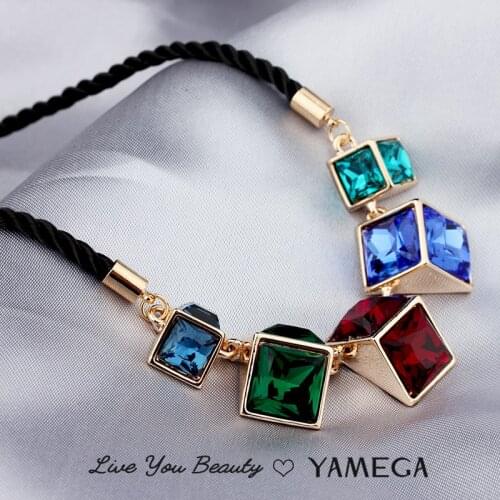 YAMEGA Fashion Colorful Crystal Statement Necklace Bling Bling Rope Chain Gold Jewelry Choker Collar Necklaces for Women Girls