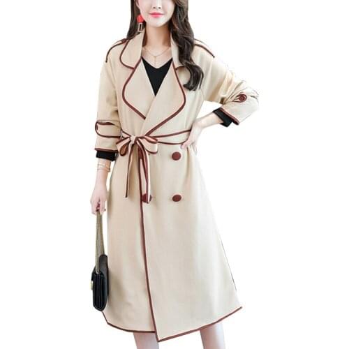 Long Trench Coat Women Elegant Adjustable Waist Slim Beige Blue Spring Long Sleeve Coats Female Double Breasted Overcoat Trench