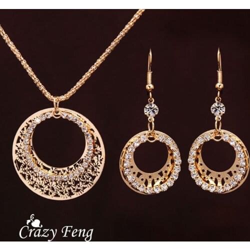 Free shipping New Design Romantic Moon Rose Gold Color Jewelry Sets Women Crystal Necklace Earrings Party Jewelry Sets Girl