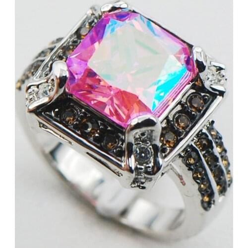 Rose Rainbow Crystal Zircon 925 Sterling Silver Top Quality Fancy Jewelry wedding Ring Size 6 7 8 9 10 F1090
