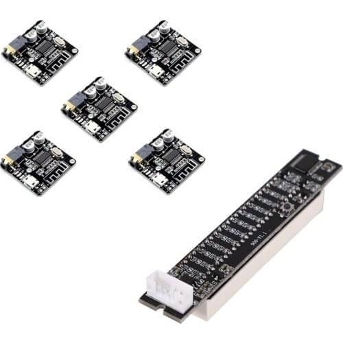 1Set Mini Dual 12 Level Indicator VU Meter Stereo Amplifier Board & 5PC VHM-314 Mini Bluetooth 5.0 Audio Receiver Module