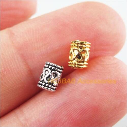 100Pcs Retro Tibetan Silver Tone Gold Color Flower Tube Spacer Beads Charms 5mm